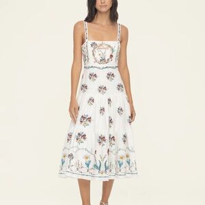 NWT Agua Bendita Lima Florero Hand Embroidered Midi Dress
